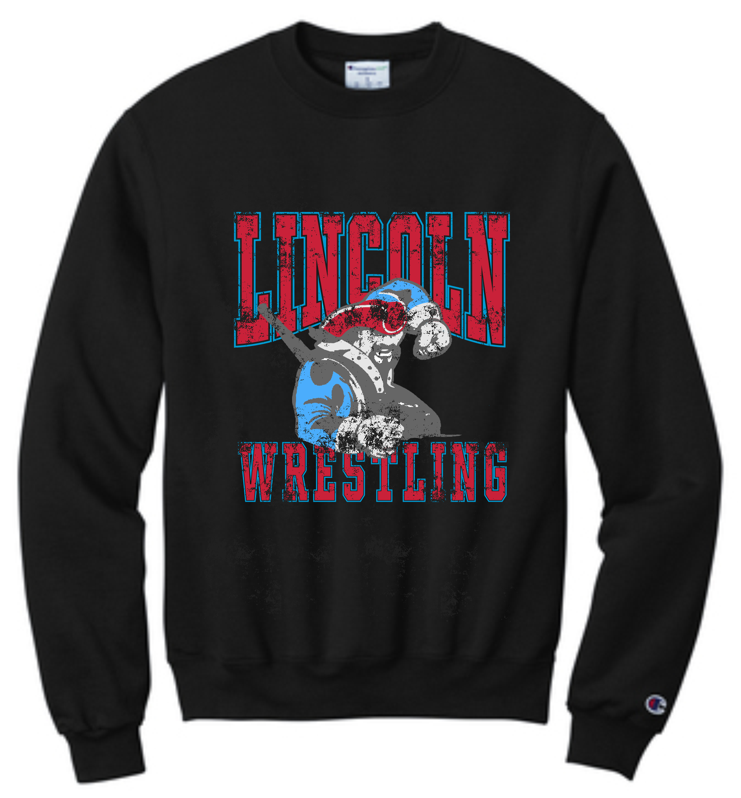 LHS Wrestling Vintage Distressed Washed Print Black Crewneck Sweatshirt
