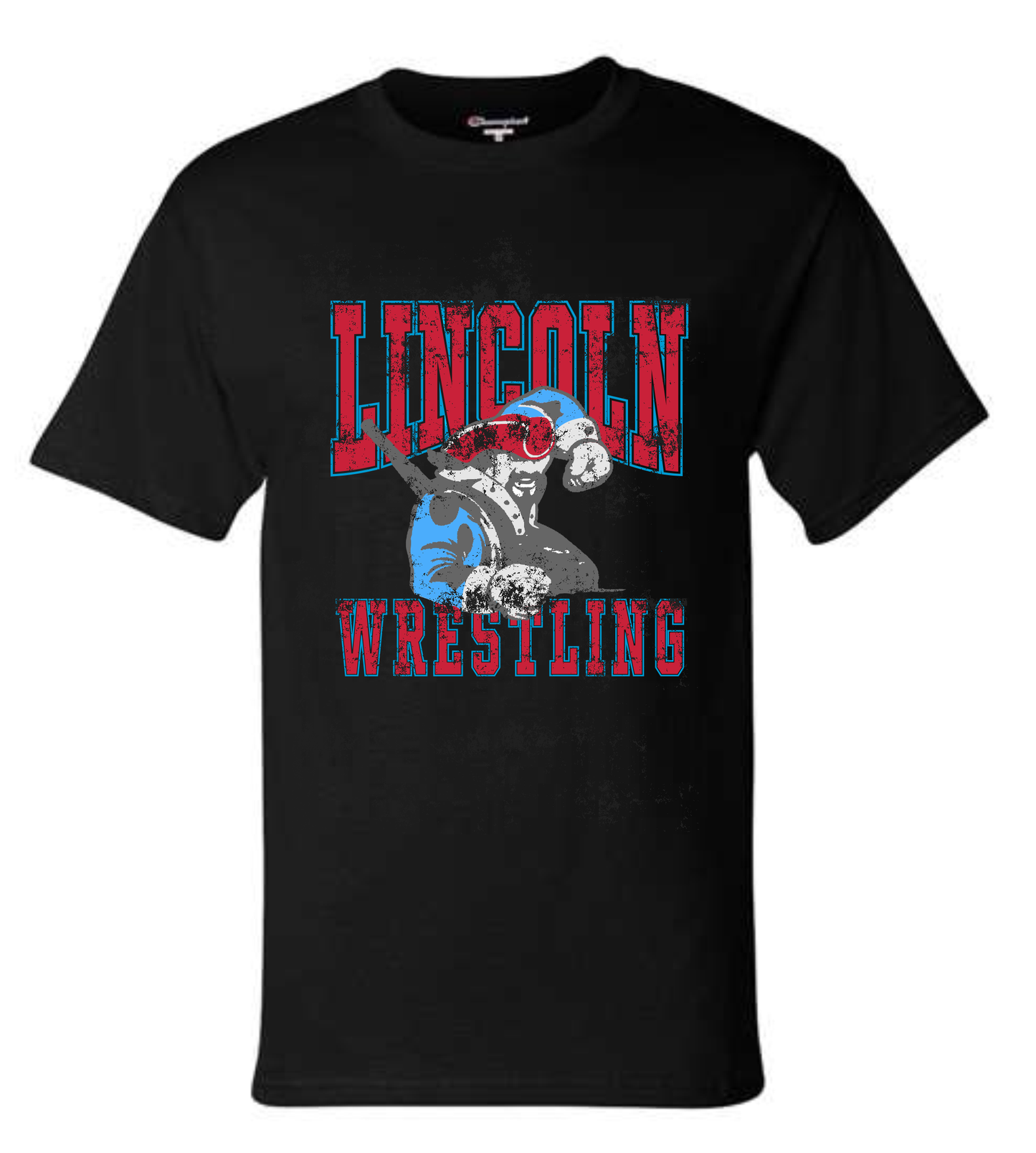 LHS Wrestling Vintage Distressed Washed Print - Black Champion T-Shirt