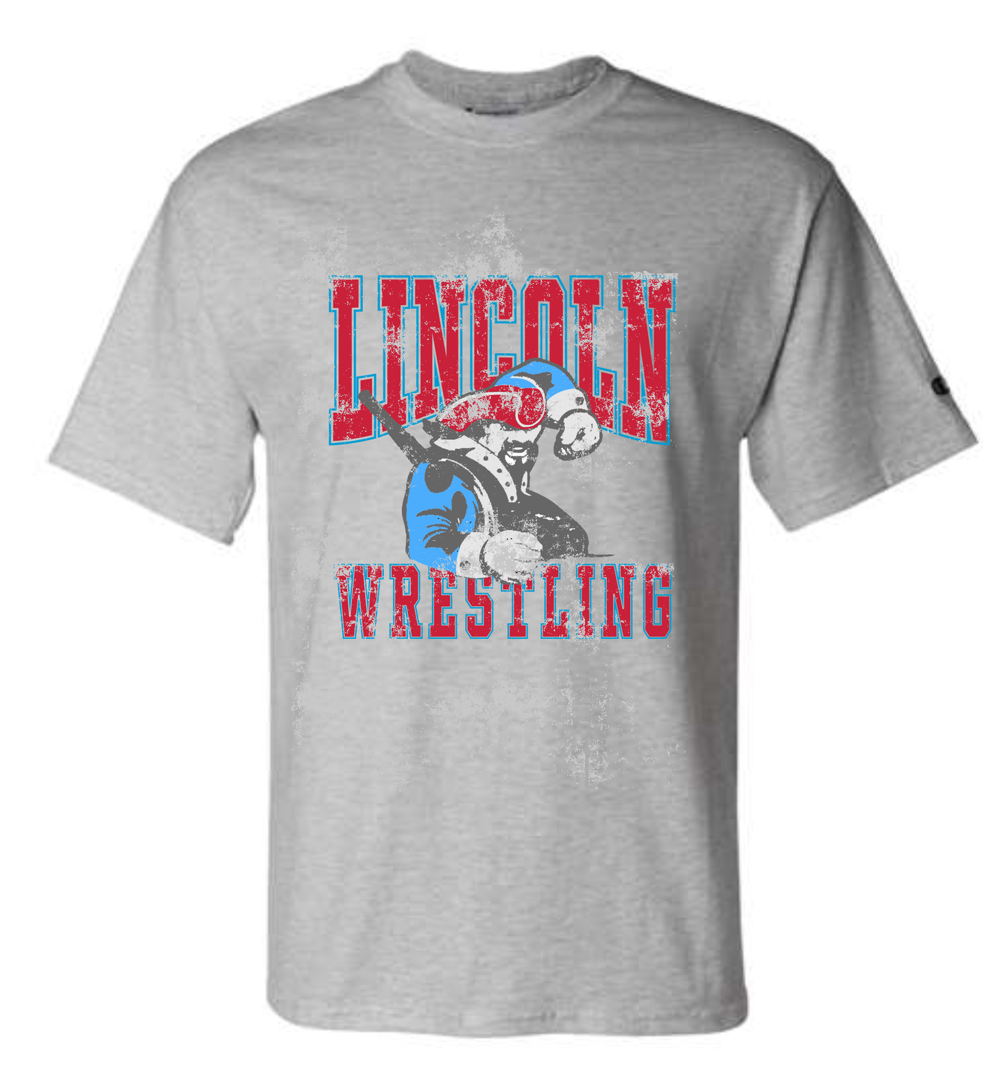 LHS Wrestling Vintage Distressed Washed Print - Light Steel Champion T-Shirt
