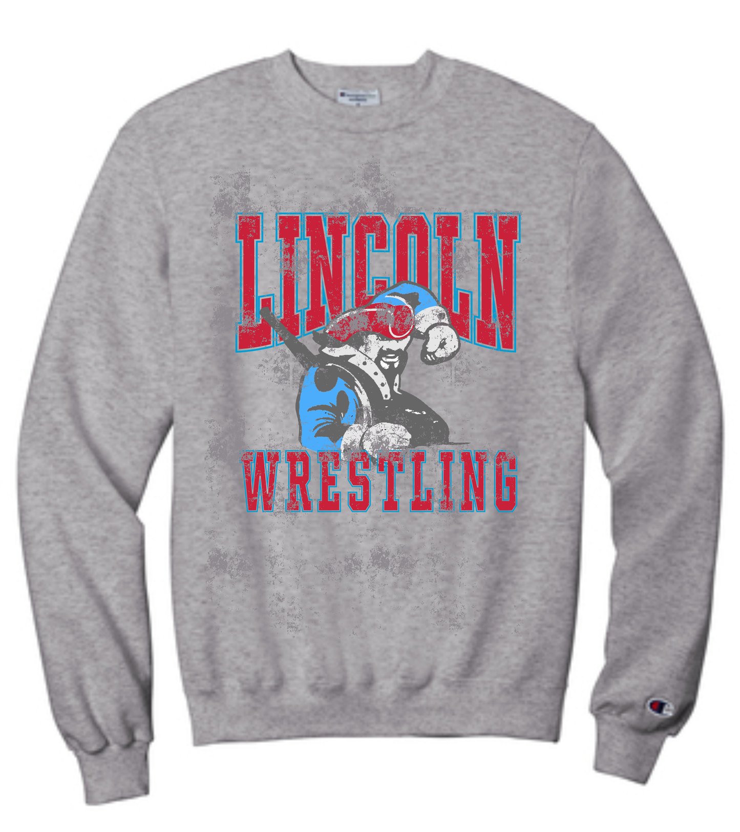 LHS Wrestling Vintage Distressed Washed Print Light Steel Crewneck Sweatshirt