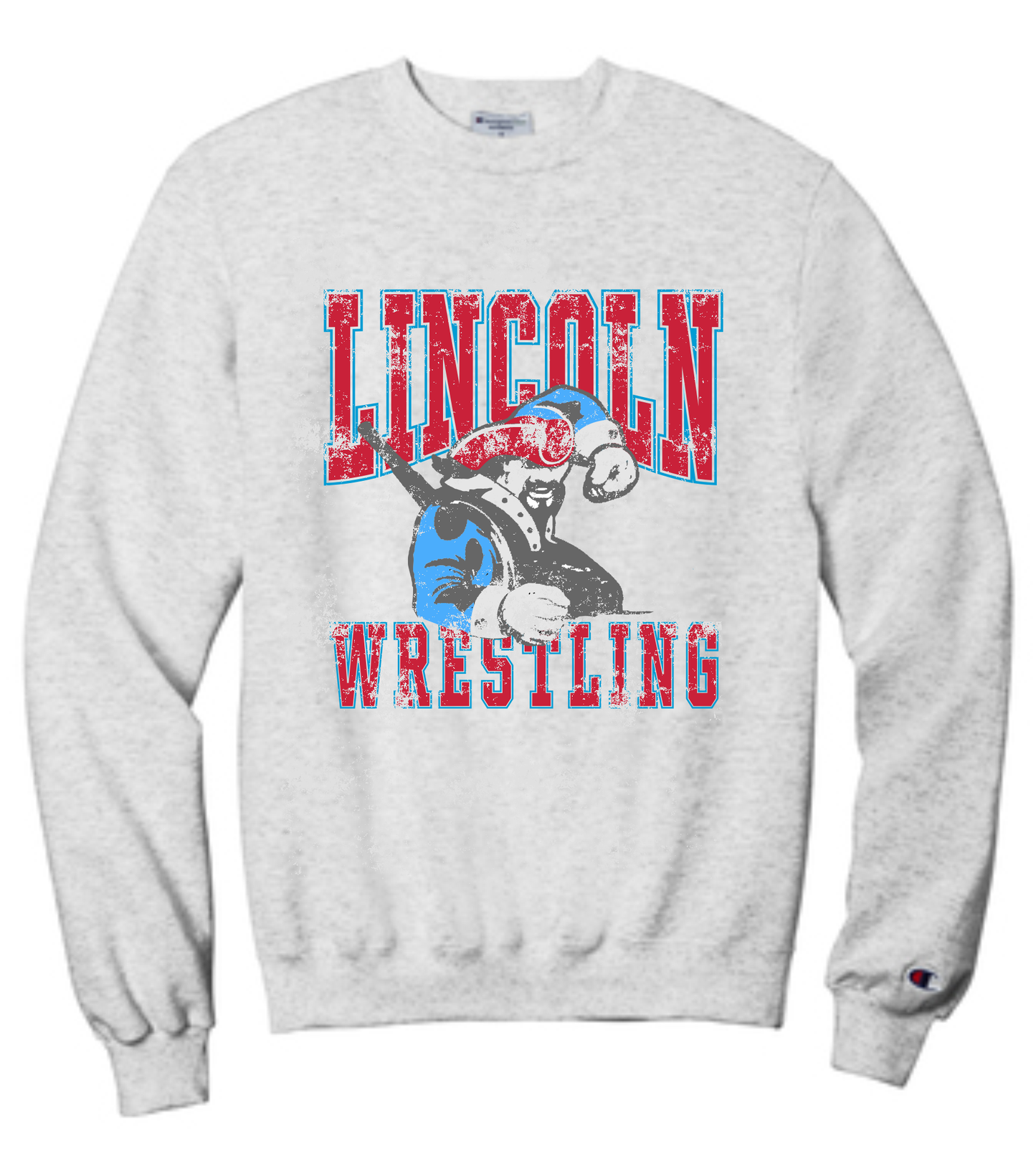 LHS Wrestling Vintage Distressed Washed Print Silver Grey Crewneck Sweatshirt