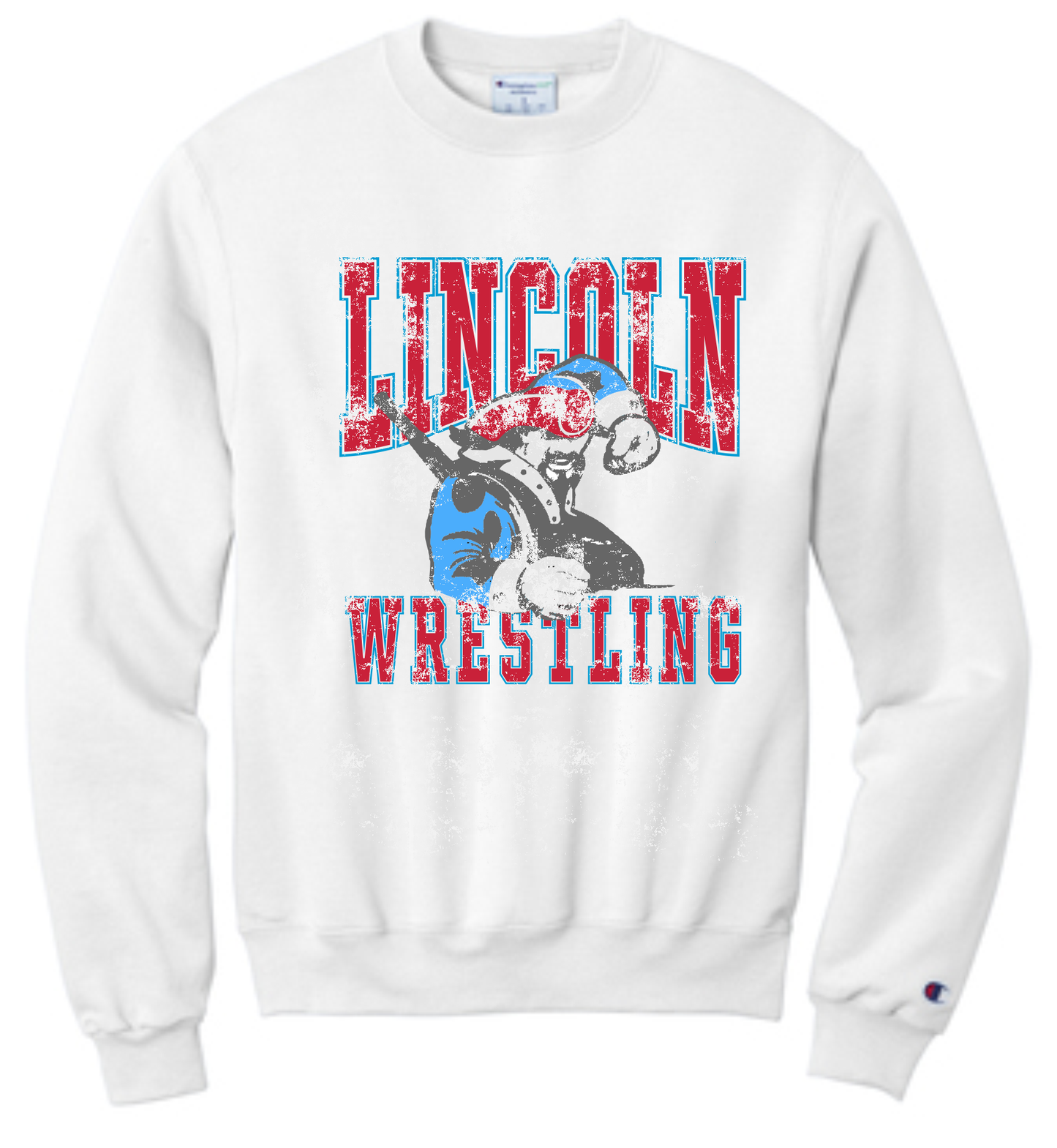 LHS Wrestling Vintage Distressed Washed Print White Crewneck Sweatshirt