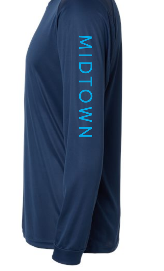 Midtown Navy Sport-Tek® Hooded Long Sleeve PosiCharge + sleeve print