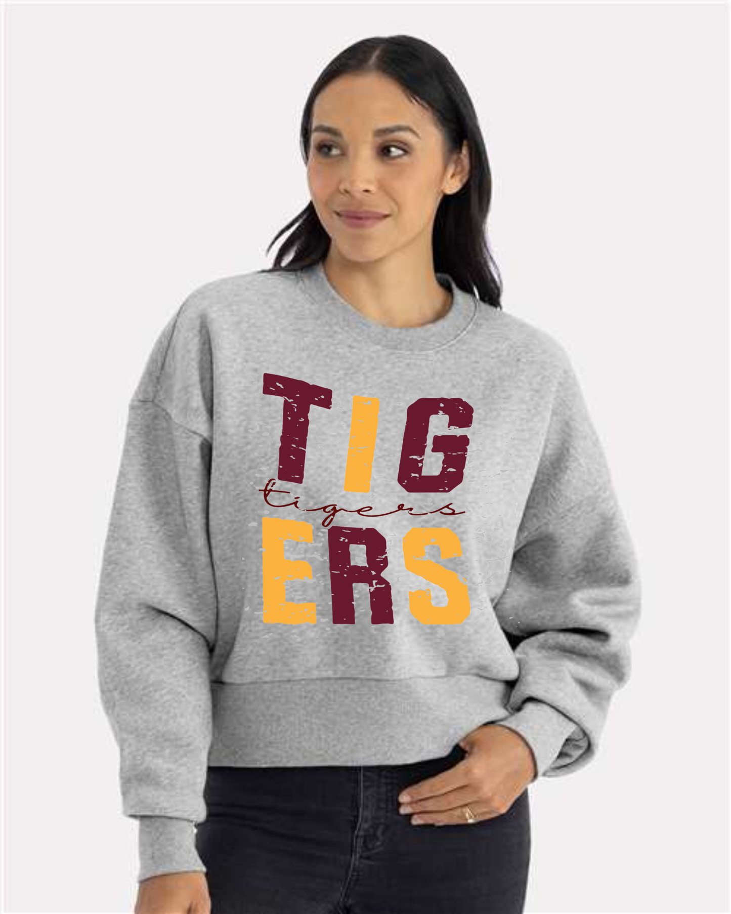 Next Level - Heather Grey- Women's Heavyweight Crewneck Sweatshirt (A)