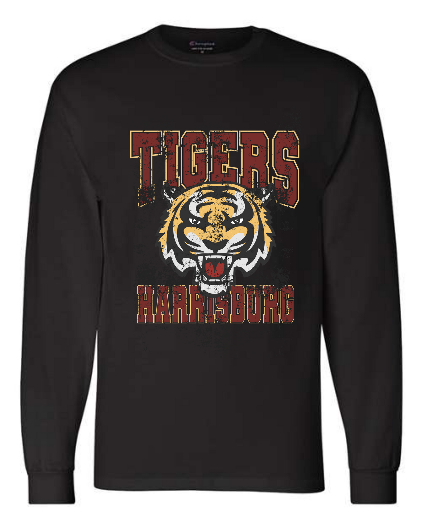 Black Vintage Distressed Washed Print - Champion Longsleeve (E)