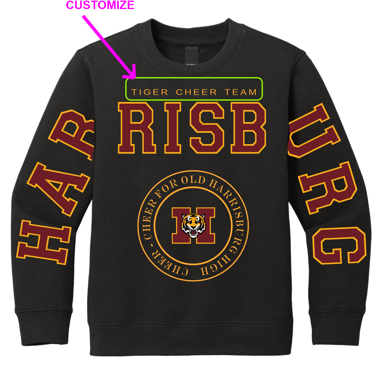 Youth Tiger Spiritwear - Black - LAT - Youth Elevated Fleece Crewneck