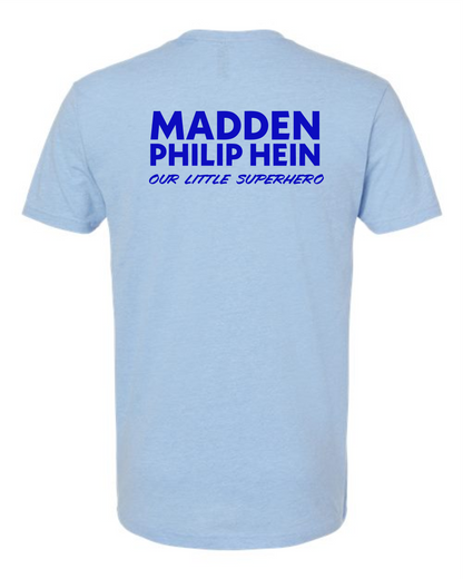 Superhero Madden - Heather Blue Next Level CVC T-shirt +BACK PRINT