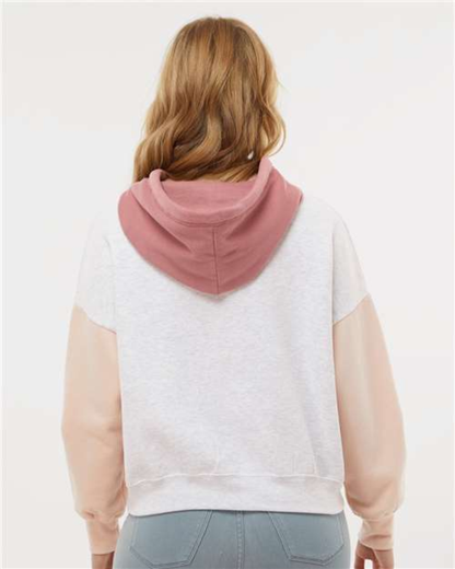 # Women's Sueded Fleece Colorblocked Crop Hooded Sweatshirt